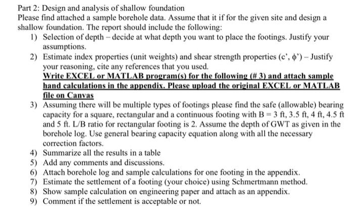 Part 2: Design and analysis of shallow foundation | Chegg.com
