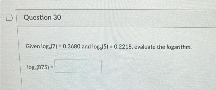 Solved Given Loga(2)=0.3010 And Loga(3)=0.4771, Evaluate The | Chegg.com