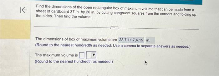 Solved Find the dimensions of the open rectangular box of | Chegg.com