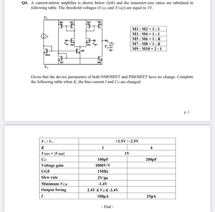 Solved q4 a current mirror amplifier is shown below left chegg