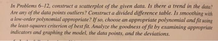 Solved In Problems 6-12, construct a scatterplot of the | Chegg.com