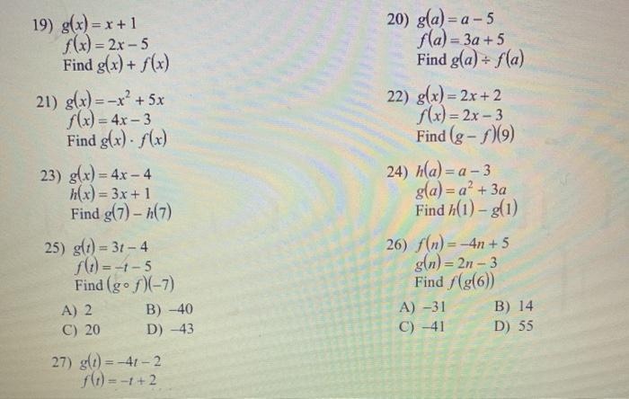 Solved 19 G X X 1 F X 2x 5 Find G X F X 21 Chegg Com