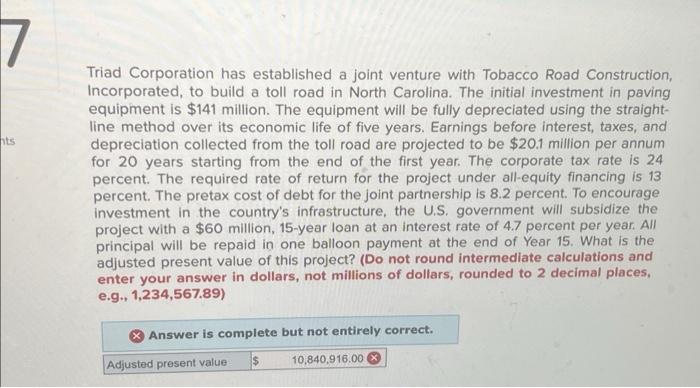 Solved Triad Corporation has established a joint venture | Chegg.com