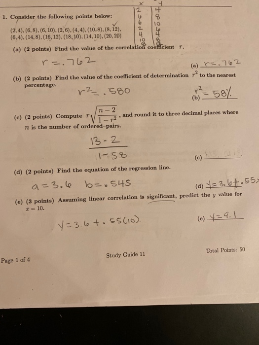 Solved 1. Consider The Following Points Below: (2,4),(6,8), 