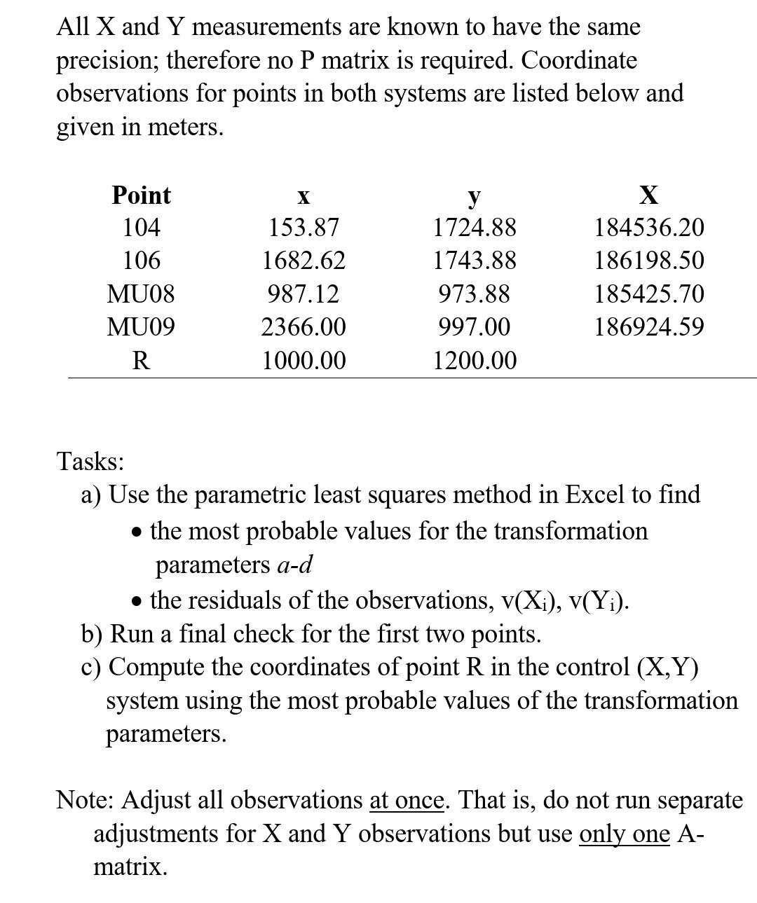 Solved All X and Y measurements are known to have the same