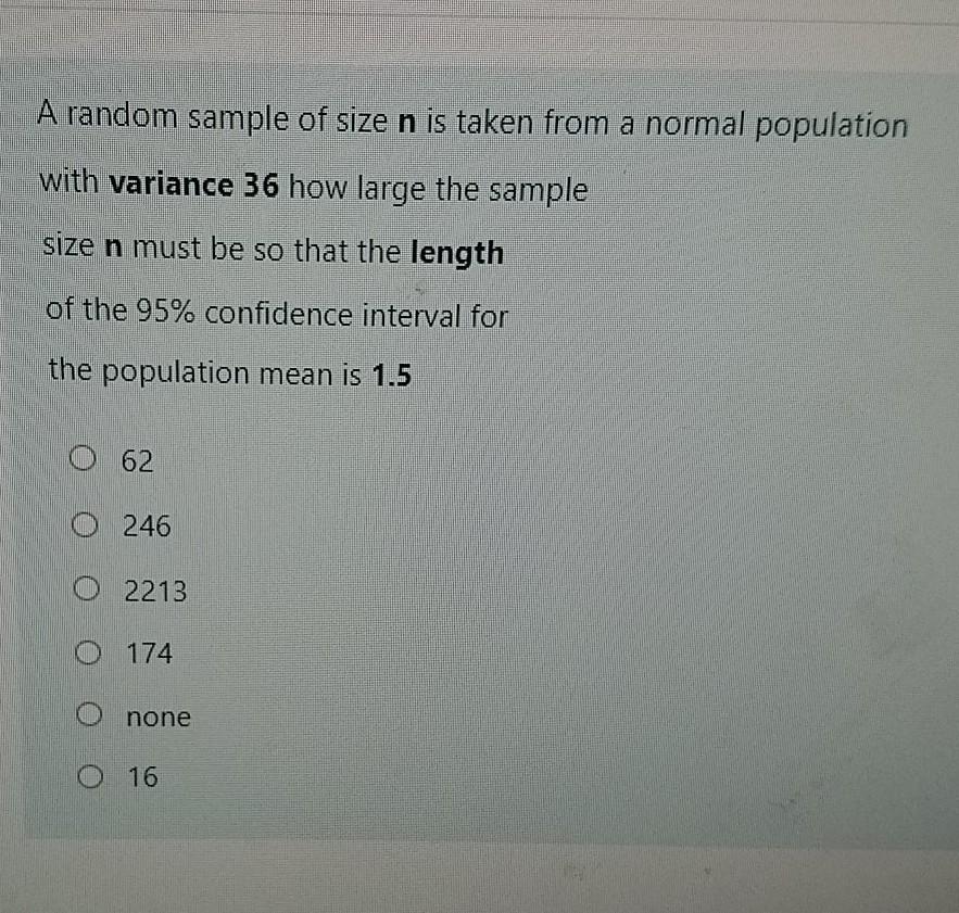 Solved A random sample of size n is taken from a normal | Chegg.com