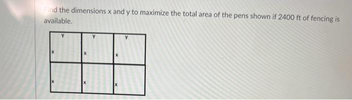 Solved nd the dimensions x and y to maximize the total area | Chegg.com