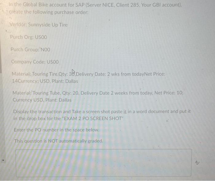 create the following purchase order Veridor