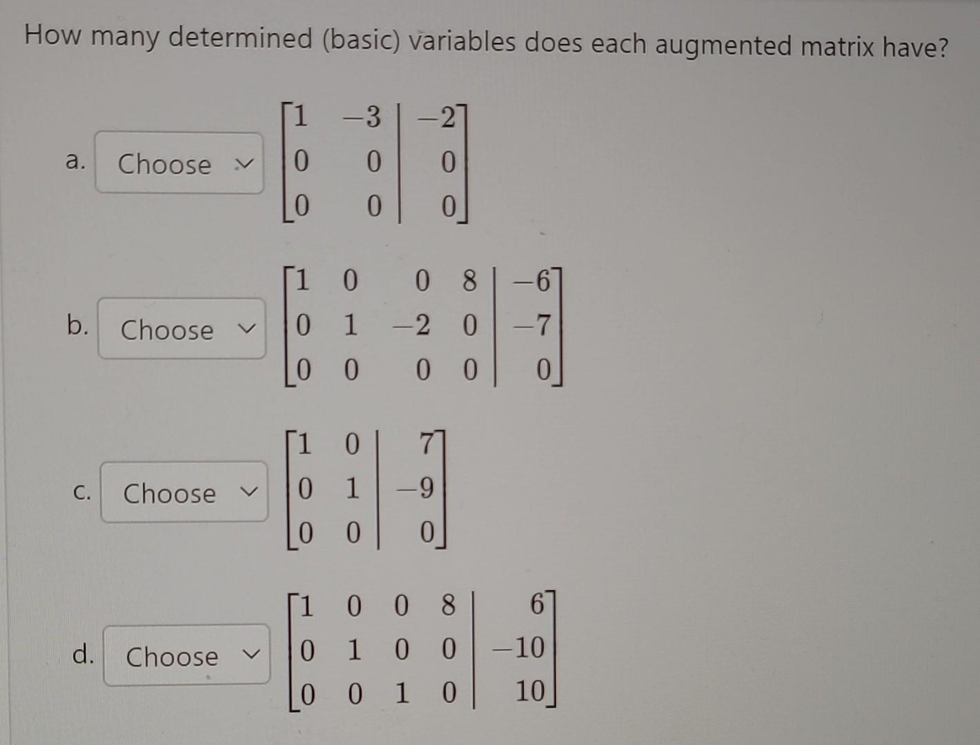 Solved How many determined (basic) variables does each | Chegg.com