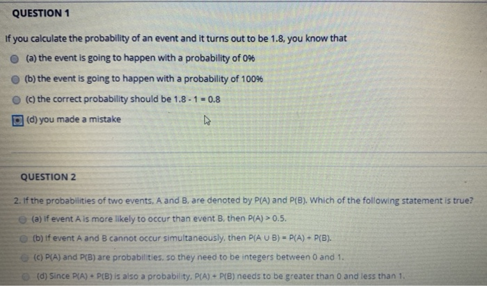 Solved QUESTION 1 If you calculate the probability of an | Chegg.com