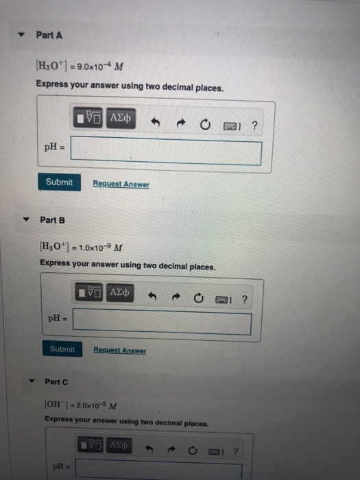 Solved calculate the pH of each solution from part a through | Chegg.com