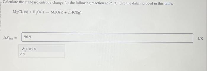 Solved MgCl2( s)+H2O(l)>MgO(s)+2HCl(g) ?Snen= | Chegg.com