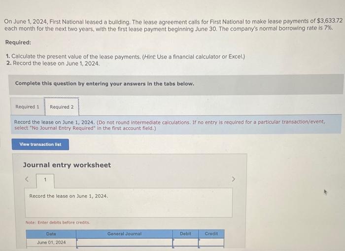 Solved On June 1 2024 First National Leased A Building Chegg Com   Image
