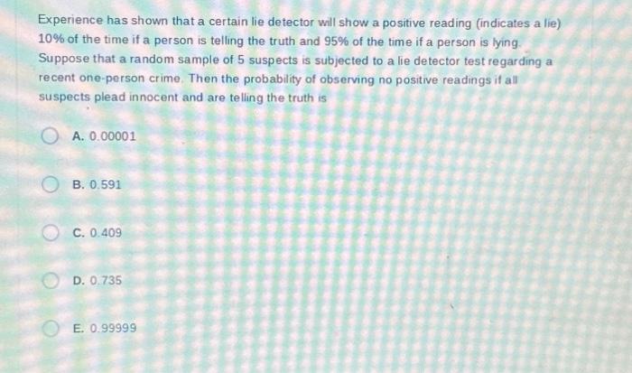 Solved Experience has shown that a certain lie detector will | Chegg.com