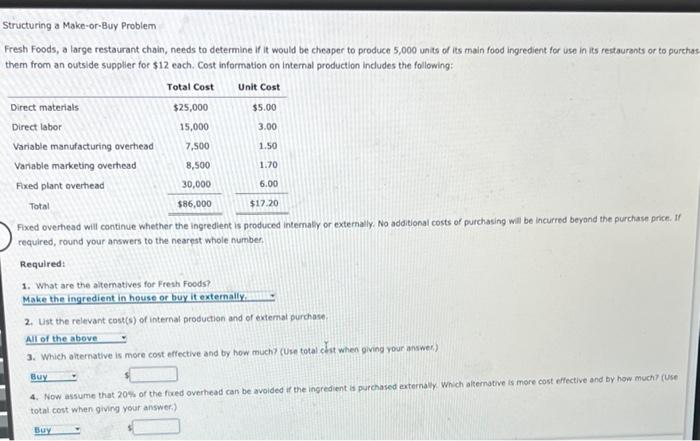 Solved Structuring a Make-or-Buy Problem Fresh Foods, a | Chegg.com