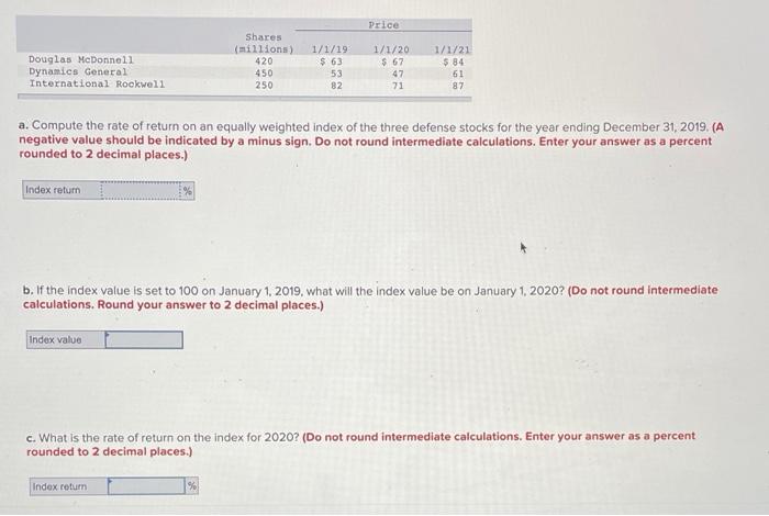 Solved a. Compute the rate of return on an equally weighted | Chegg.com