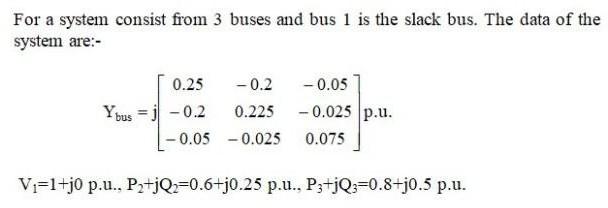 Solved For a system consist from 3 buses and bus 1 is the | Chegg.com