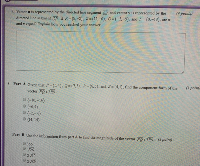 Vector Directed Line Question Solved (4 points) 7. Vector u is represented by the directed | Chegg.com