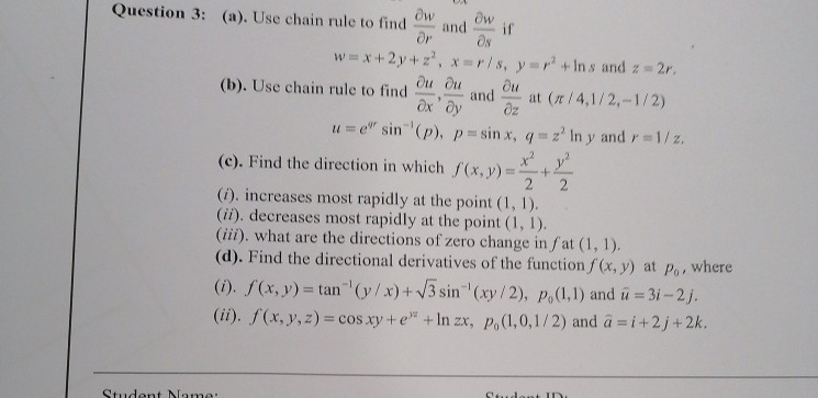 Solved Ow And Question 3 A Use Chain Rule To Find Ow Chegg Com