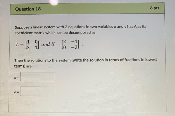 Solved Suppose a linear system with 2 equations in two | Chegg.com