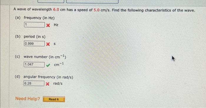 Solved A wave of wavelength 6.0 cm has a speed of 5.0 cm/s. | Chegg.com