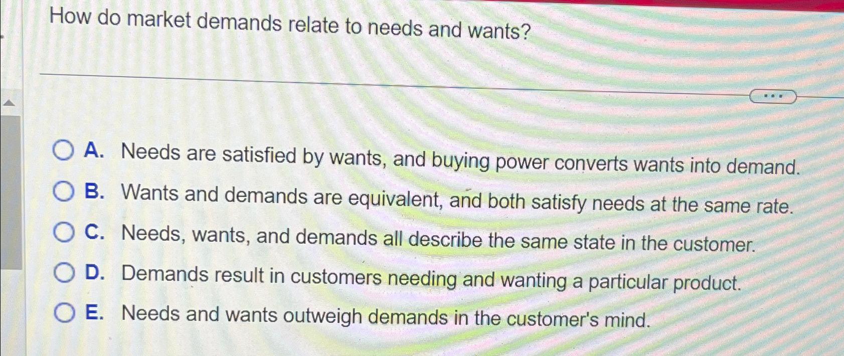 Solved How do market demands relate to needs and wants?A. | Chegg.com