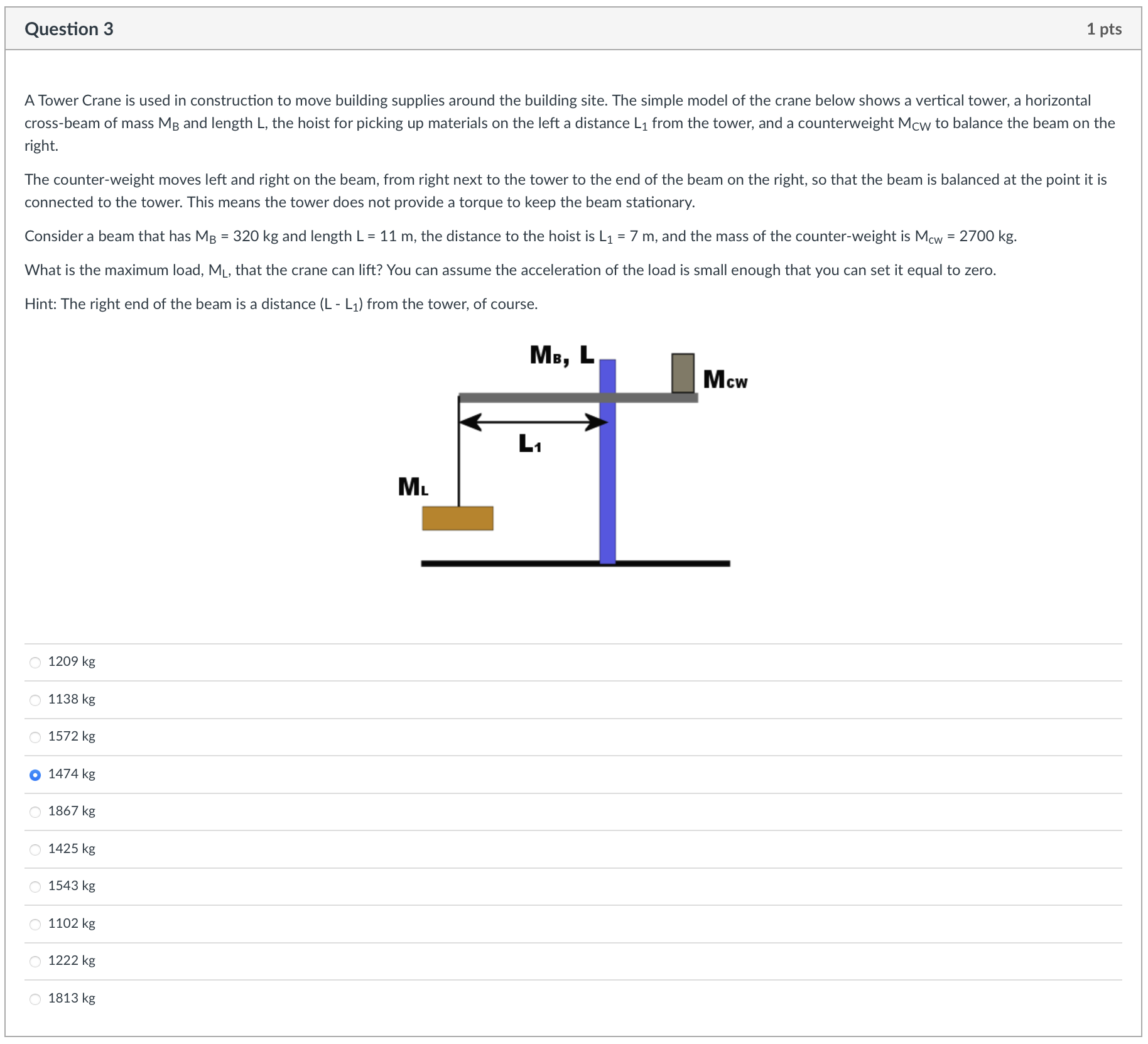 Solved Question 3A Tower Crane is used in construction to | Chegg.com