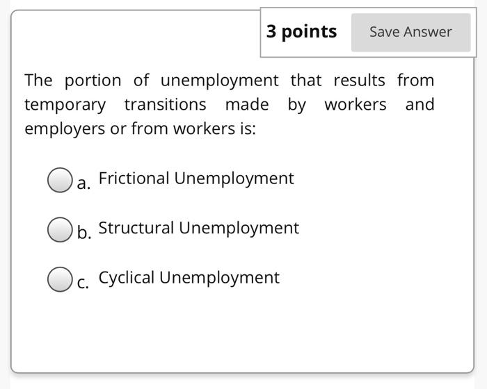 Solved 3 points Save Answer The portion of unemployment that | Chegg.com