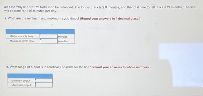 Solved An assembly line with 19 tasks is to be balanced. The | Chegg.com