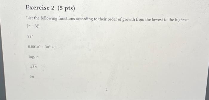 Solved Exercise 2 (5 pts) List the following functions | Chegg.com