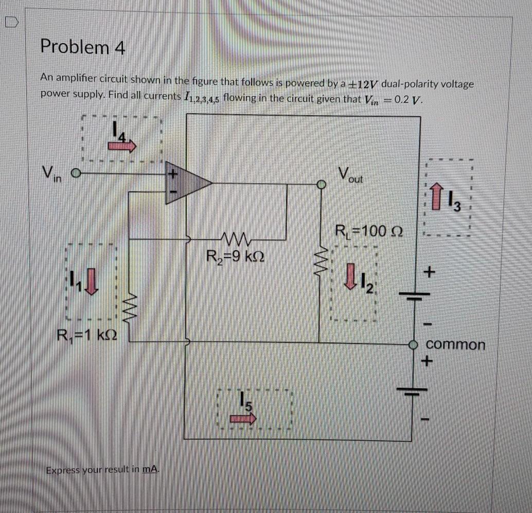 Solved Problem 4 An amplifier circuit shown in the figure | Chegg.com