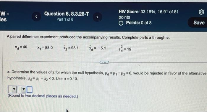 Solved A paired difference experiment produced the | Chegg.com