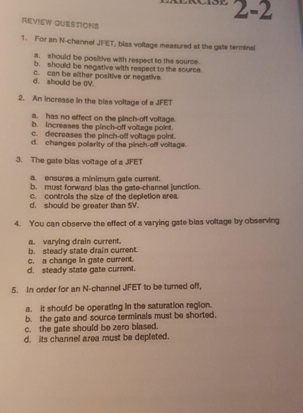 Solved 22 REVIEW QUESTIONS a. 1. For an Nchannel JFET,