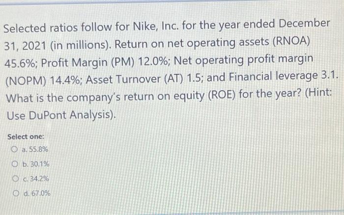 Solved Selected ratios follow for Nike, Inc. year Chegg.com