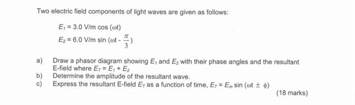 Solved Two electric field components of light waves are | Chegg.com