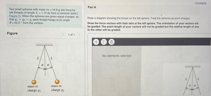 Solved Two Small Spheres With Mass M 14 9 G Are Hung By Part