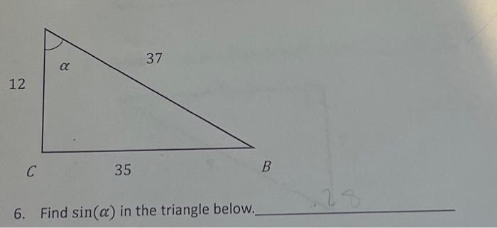 Solved 6. Find sin(α) in the triangle below. | Chegg.com