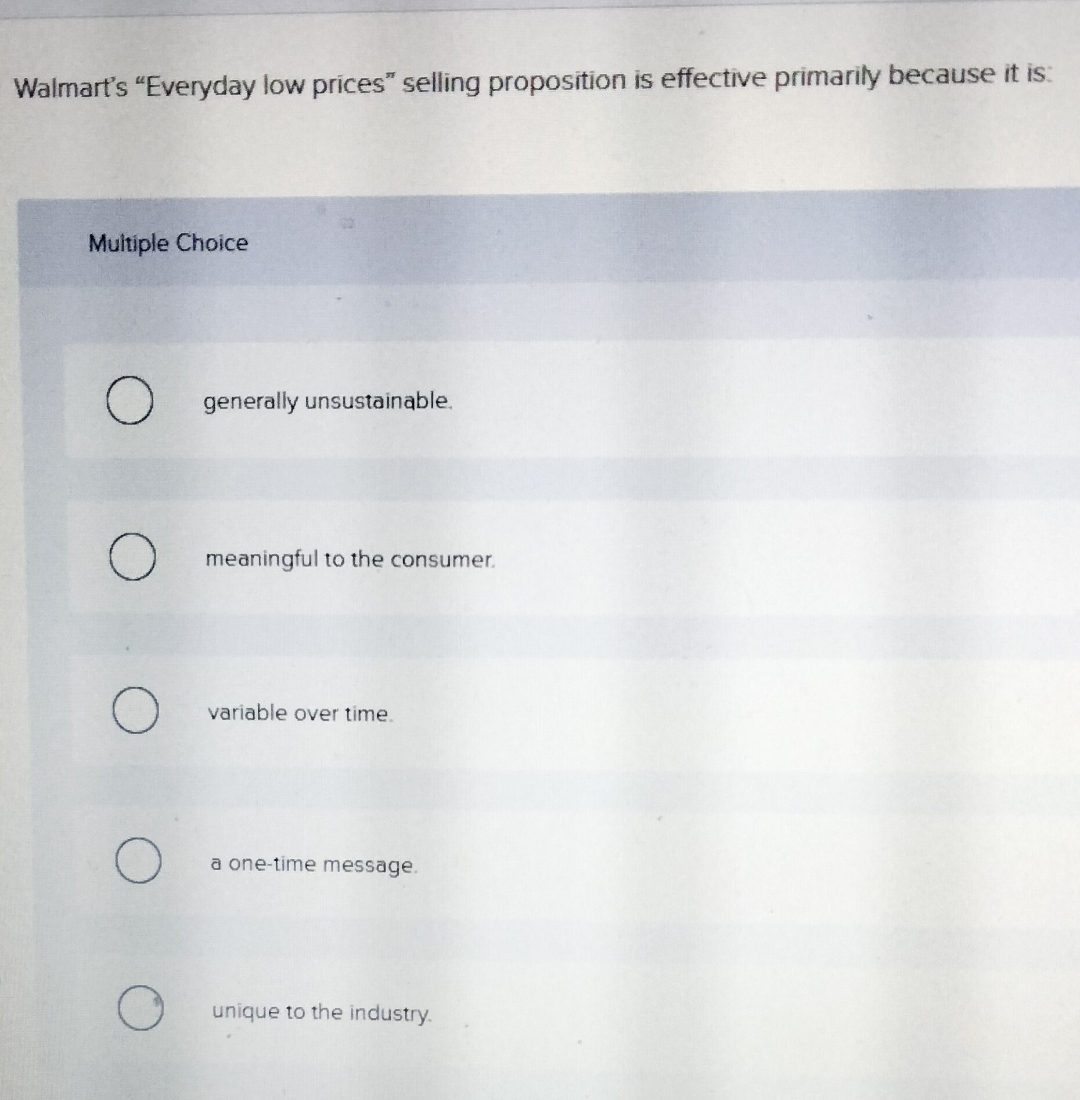 Solved Walmart's "Everyday low prices" selling proposition