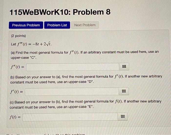 Solved 115WeBWorK10: Problem 8 Previous Problem Problem List | Chegg.com
