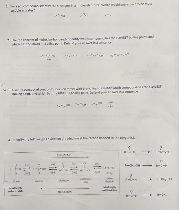 Solved 1. For each compound, identify the strongest