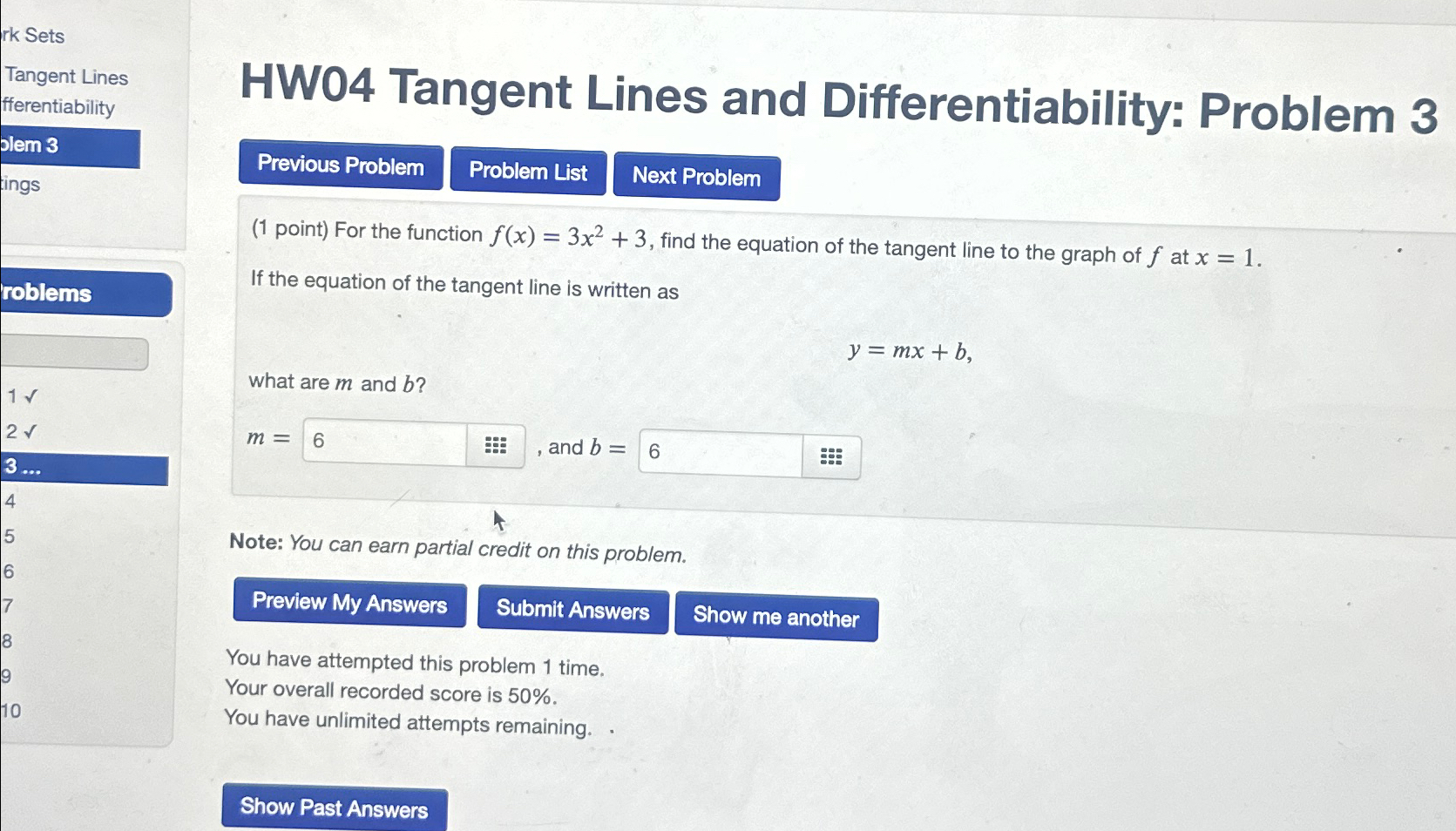 Solved HW04 ﻿Tangent Lines and Differentiability: Problem | Chegg.com