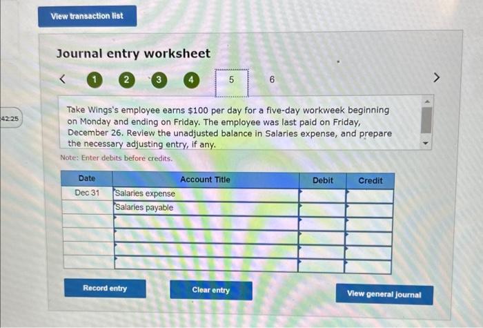 Journal entry worksheet (5) 6 Based on a physical | Chegg.com