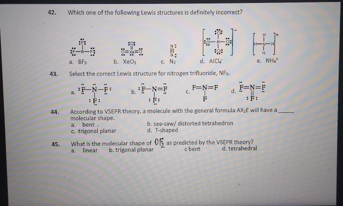 42 Which One Of The Following Lewis Structures Is Chegg 