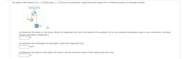 Solved Two objects with masses of m,- 2.20 kg and m,- 7.10 | Chegg.com