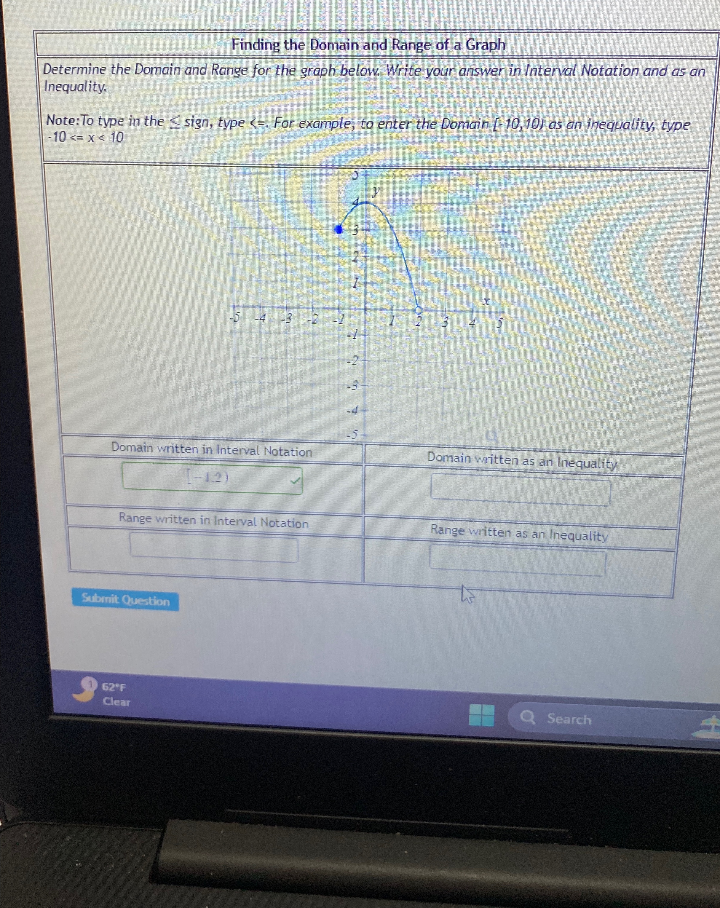 Solved Finding the Domain and Range of a GraphDetermine the | Chegg.com