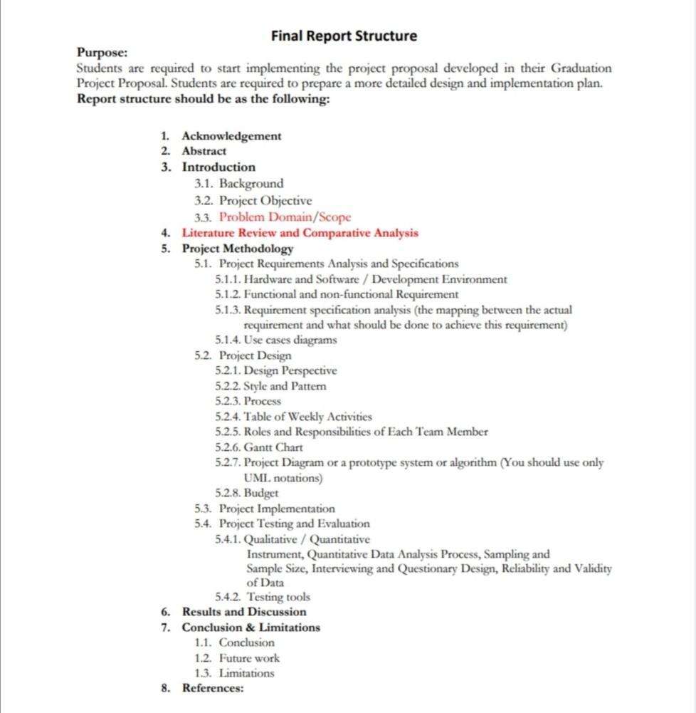 Final Report Structure Purpose: Students are required 