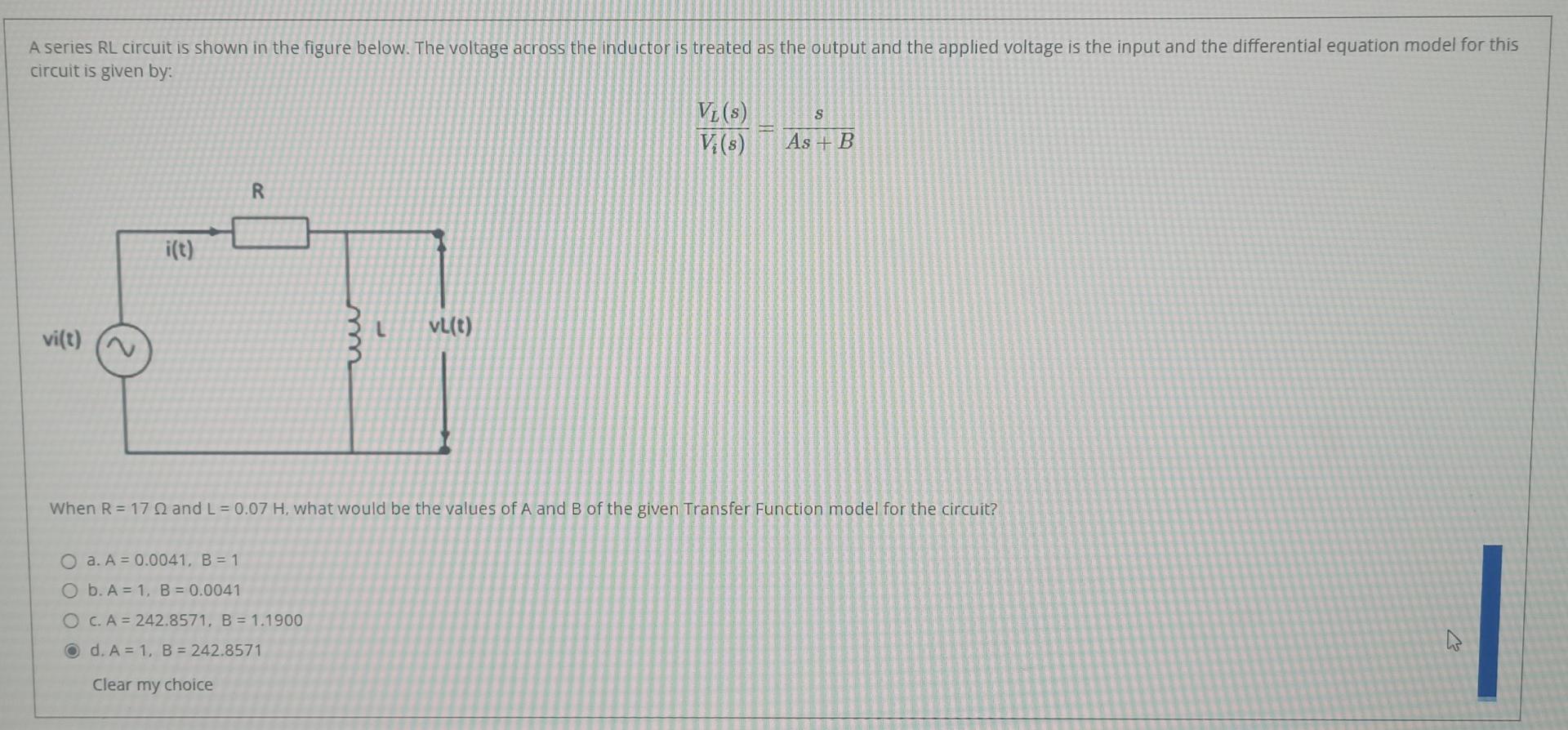Solved A series RL circuit is shown in the figure below. The | Chegg.com