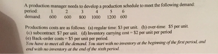 A production manager needs to develop a production | Chegg.com