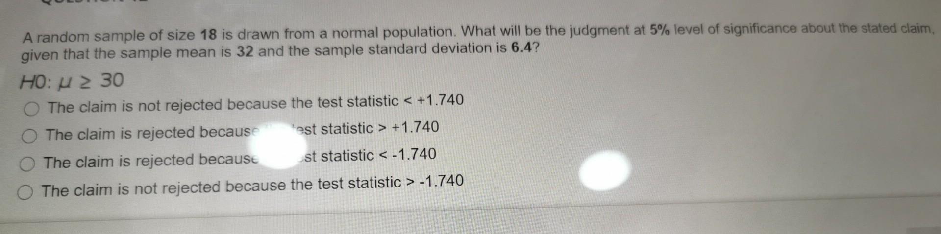 Solved A random sample of size 18 is drawn from a normal | Chegg.com