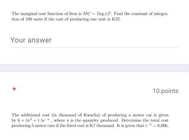 Solved The marginal cost function of firm is MC=(logx)2. | Chegg.com